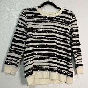 Ann Taylor Black & Cream Striped Sequin Sweater. Sz M.